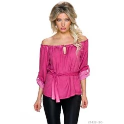 Elegante Schulterfreie Carmen-Bluse Mit Bindegürtel Dunkelpink
