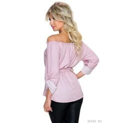Elegante Schulterfreie Carmen-Bluse Mit Bindegürtel Mauve -Look Motto Verkäufe elegante schulterfreie carmen bluse mit bindeguertel mauve3