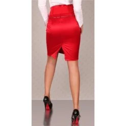 Eleganter Satin Taillenrock Rock Mit Gürtel Rot -Look Motto Verkäufe eleganter satin taillenrock rock mit guertel rot3
