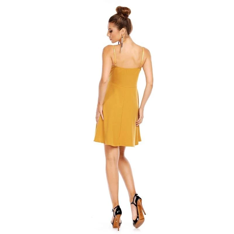 Elegantes A-Linien Träger-Minikleid Mit Zier-Zipper Senf 6 Elegantes A-Linien Träger-Minikleid Mit Zier-Zipper Senf – Bild 4