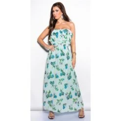 Elegantes Bandeau Maxikleid Mit Volants Und Blumen Mintgrün -Look Motto Verkäufe elegantes bandeau maxikleid mit volants und blumen mintgruen3