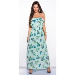 Elegantes Bandeau Maxikleid Mit Volants Und Blumen Mintgrün -Look Motto Verkäufe elegantes bandeau maxikleid mit volants und blumen mintgruen4
