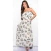 Elegantes Bandeau Maxikleid Mit Volants Und Blumen Weiß -Look Motto Verkäufe elegantes bandeau maxikleid mit volants und blumen weiss