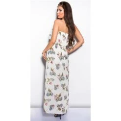 Elegantes Bandeau Maxikleid Mit Volants Und Blumen Weiß -Look Motto Verkäufe elegantes bandeau maxikleid mit volants und blumen weiss3