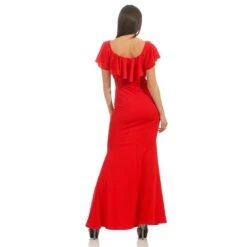 Elegantes Bodenlanges Carmen-Abendkleid Mit Volant Rot -Look Motto Verkäufe elegantes bodenlanges carmen abendkleid mit volant rot3