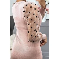 Elegantes Damen Feinstrickkleid Mit Organza Ärmel Altrosa -Look Motto Verkäufe elegantes damen feinstrickkleid mit organza aermel altrosa3