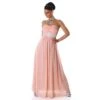 Elegantes Glamour Abendkleid Aus Chiffon Mit Strass Lachs