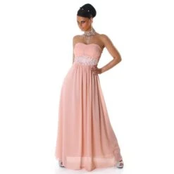 Elegantes Glamour Abendkleid Aus Chiffon Mit Strass Lachs