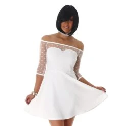 Elegantes Kurzes A-Linien Abendkleid Mit Chiffon-Ärmeln Weiß