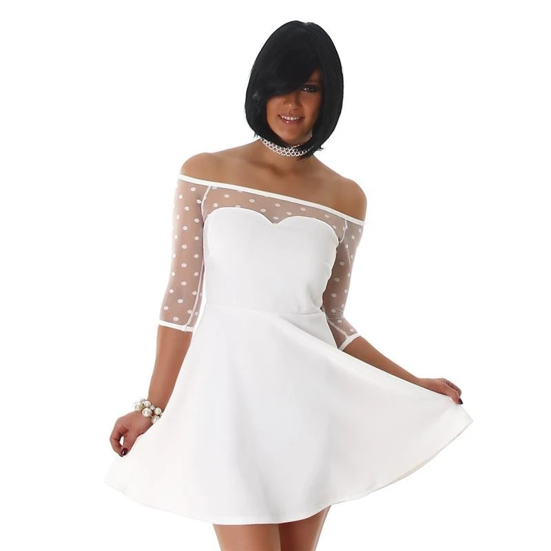 Elegantes Kurzes A-Linien Abendkleid Mit Chiffon-Ärmeln Weiß 3 Elegantes Kurzes A-Linien Abendkleid Mit Chiffon-Ärmeln Weiß