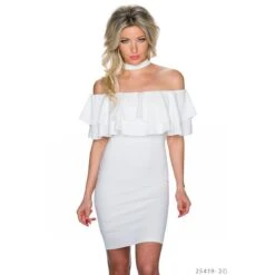 Elegantes Minikleid In Latino Style Mit Volants Cremeweiß