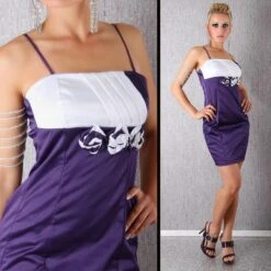 Elegantes Satin Etuikleid Abendkleid Lila / Weiß