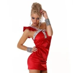 Elegantes Satin One-Shoulder Abendkleid Minikleid Rot -Look Motto Verkäufe elegantes satin one shoulder abendkleid minikleid rot3