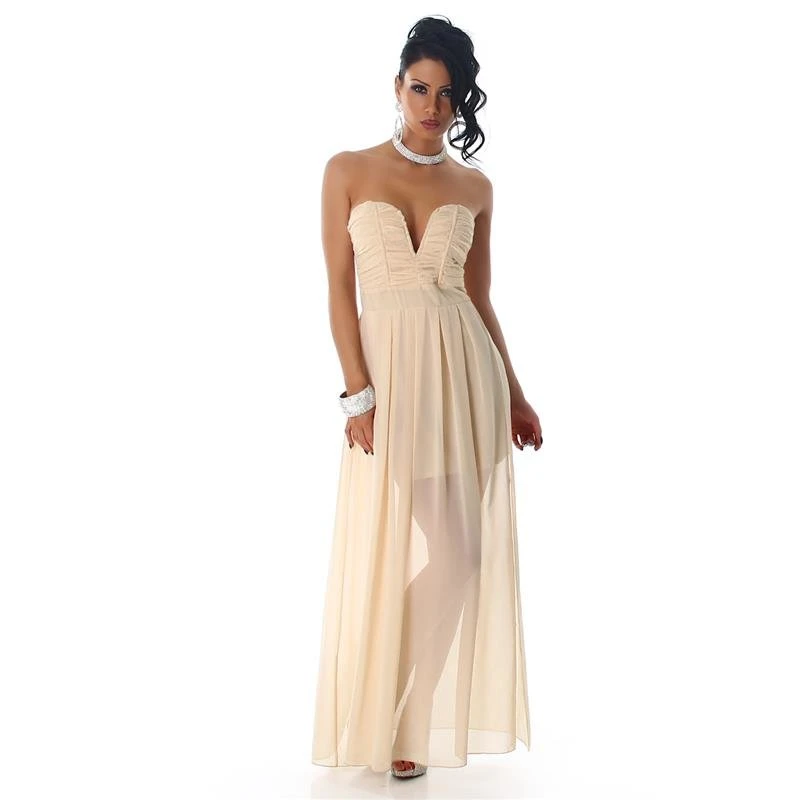 Elegantes Trägerloses Bandeau Abendkleid Aus Chiffon Beige 4 Elegantes Trägerloses Bandeau Abendkleid Aus Chiffon Beige – Bild 2