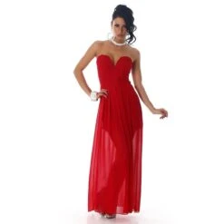Elegantes Trägerloses Bandeau Abendkleid Aus Chiffon Rot