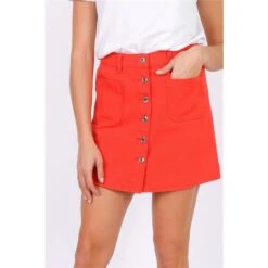 Eng Anliegender Damen Jeansrock Mit Knopfleiste Coral