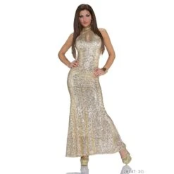 Exklusives Glamour Gala Abendkleid Mit Pailletten Gold
