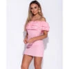 Figurbetonendes Bodycon Minikleid Mit Volant-Ausschnitt Rosa -Look Motto Verkäufe figurbetonendes bodycon minikleid mit volant ausschnitt rosa