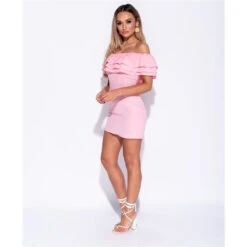 Figurbetonendes Bodycon Minikleid Mit Volant-Ausschnitt Rosa -Look Motto Verkäufe figurbetonendes bodycon minikleid mit volant ausschnitt rosa6