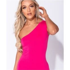 Figurbetonendes Damen One-Shoulder Bodycon Minikleid Pink -Look Motto Verkäufe figurbetonendes damen one shoulder bodycon minikleid pink5