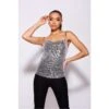 Glamour Damen Party Pailletten Trägertop Silber -Look Motto Verkäufe glamour damen party pailletten traegertop silber