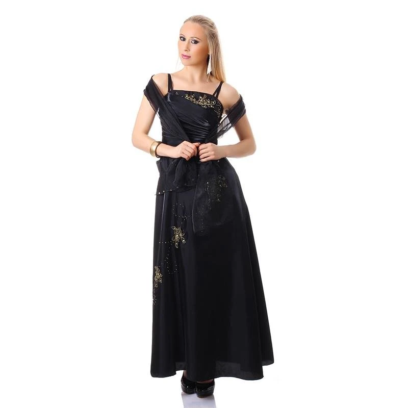 Glamouröses Langes Gala Abendkleid Aus Taft Mit Stola Schwarz 3 Glamouröses Langes Gala Abendkleid Aus Taft Mit Stola Schwarz