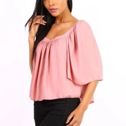 Halbtransparentes Damen Chiffon Shirt Halbarm Altrosa