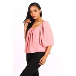 Halbtransparentes Damen Chiffon Shirt Halbarm Altrosa -Look Motto Verkäufe halbtransparentes damen chiffon shirt halbarm altrosa3