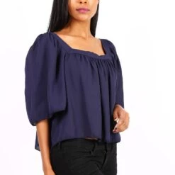 Halbtransparentes Damen Chiffon Shirt Halbarm Marine