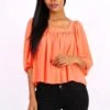Halbtransparentes Damen Chiffon Shirt Halbarm Neon Orange 2 Halbtransparentes Damen Chiffon Shirt Halbarm Neon Orange -Look Motto Verkäufe halbtransparentes damen chiffon shirt halbarm neon orange