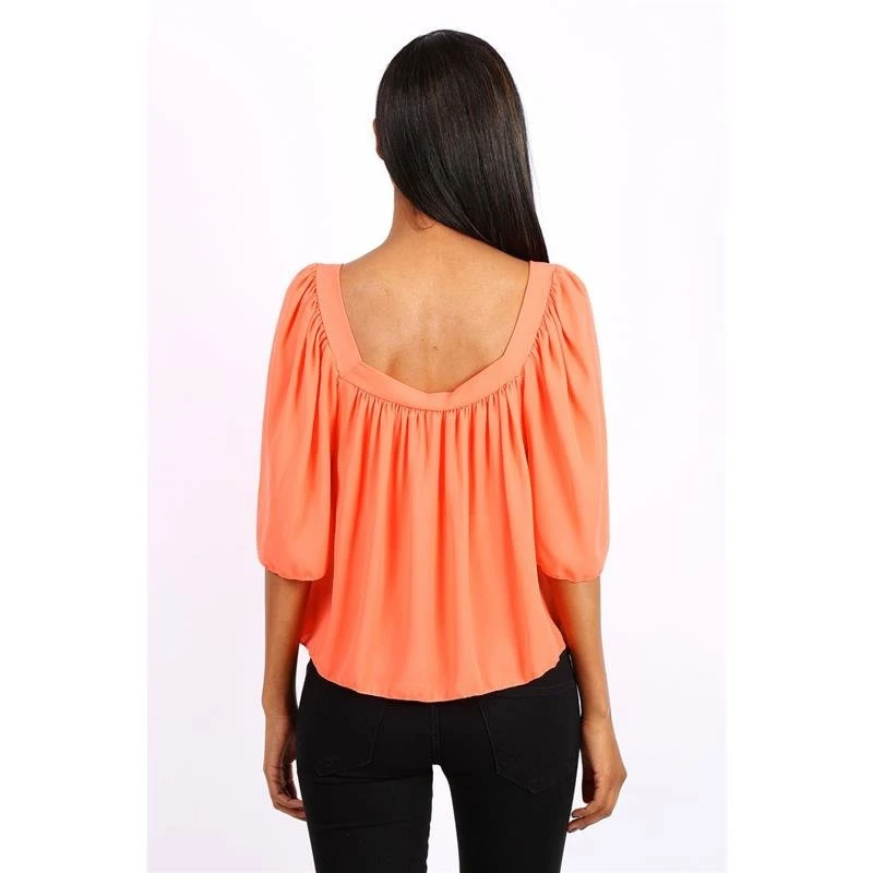 Halbtransparentes Damen Chiffon Shirt Halbarm Neon Orange 6 Halbtransparentes Damen Chiffon Shirt Halbarm Neon Orange – Bild 4