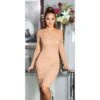 Knielanges Damen Langarm Strickkleid Mit Deko-Knöpfen Beige -Look Motto Verkäufe knielanges damen langarm strickkleid mit deko knoepfen beige