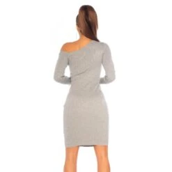 Knielanges Damen Langarm Strickkleid Mit Deko-Knöpfen Grau -Look Motto Verkäufe knielanges damen langarm strickkleid mit deko knoepfen grau5