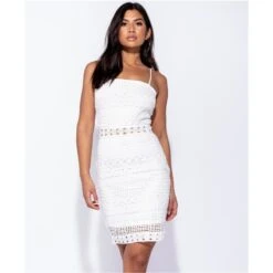 Knielanges Trägerkleid Aus Spitze Bodycon Cremeweiß -Look Motto Verkäufe knielanges traegerkleid aus spitze bodycon cremeweiss3