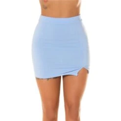 Kurzer Damen Basic Highwaist Minirock Mit Schlitz Babyblau -Look Motto Verkäufe kurzer damen basic highwaist minirock mit schlitz babyblau4