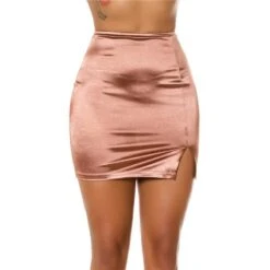 Kurzer Damen Satin Minirock Mit Schlitz Braun