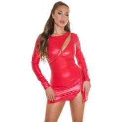 Kurzes Damen Kunstleder Bodycon Minikleid Mit Zipper Rot -Look Motto Verkäufe kurzes damen kunstleder bodycon minikleid mit zipper rot4