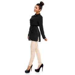 Lange Damen Tunika Bluse Aus Chiffon Mit Gürtel Schwarz -Look Motto Verkäufe lange damen tunika bluse aus chiffon mit guertel schwarz3