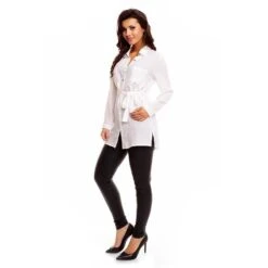 Lange Damen Tunika Bluse Aus Chiffon Mit Gürtel Weiß -Look Motto Verkäufe lange damen tunika bluse aus chiffon mit guertel weiss3