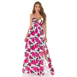 Langes Damen Sommer Maxikleid Mit Blumen-Muster Pink -Look Motto Verkäufe langes damen sommer maxikleid mit blumen muster pink6