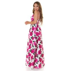 Langes Damen Sommer Maxikleid Mit Blumen-Muster Pink -Look Motto Verkäufe langes damen sommer maxikleid mit blumen muster pink7