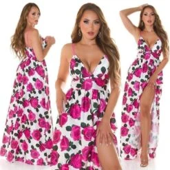 Langes Damen Sommer Maxikleid Mit Blumen-Muster Pink -Look Motto Verkäufe langes damen sommer maxikleid mit blumen muster pink8