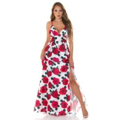 Langes Damen Sommer Maxikleid Mit Blumen-Muster Rot -Look Motto Verkäufe langes damen sommer maxikleid mit blumen muster rot3