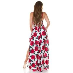 Langes Damen Sommer Maxikleid Mit Blumen-Muster Rot -Look Motto Verkäufe langes damen sommer maxikleid mit blumen muster rot4