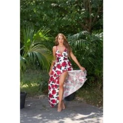 Langes Damen Sommer Maxikleid Mit Blumen-Muster Rot -Look Motto Verkäufe langes damen sommer maxikleid mit blumen muster rot7