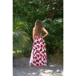 Langes Damen Sommer Maxikleid Mit Blumen-Muster Rot -Look Motto Verkäufe langes damen sommer maxikleid mit blumen muster rot8