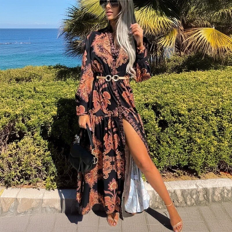 Langes Damen Sommer Maxikleid Mit Paisley-Muster Schwarz/Braun 6 Langes Damen Sommer Maxikleid Mit Paisley-Muster Schwarz/Braun – Bild 4