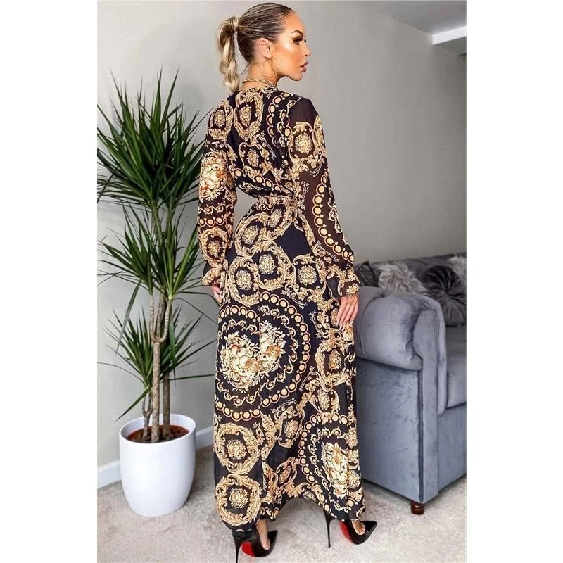 Langes Damen Sommer Maxikleid Mit Paisley-Muster Schwarz/Gold 5 Langes Damen Sommer Maxikleid Mit Paisley-Muster Schwarz/Gold – Bild 3