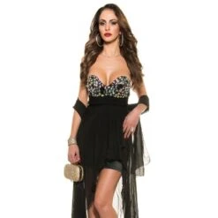 Luxus Cocktail Abendkleid Aus Satin Mit Chiffon-Schleier Schwarz