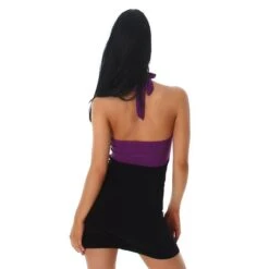 Neckholder Sommerkleid Kurz Mit Rüschen Lila/Schwarz -Look Motto Verkäufe neckholder sommerkleid kurz mit rueschen lila schwarz2